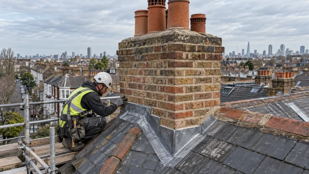 Jade Roofing Experts repairing chimney leadwork in London